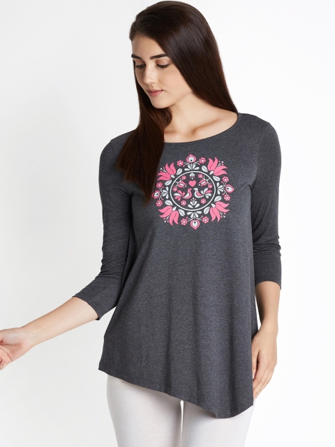 

Ajile by Pantaloons Women Grey Printed Pure Cotton Top