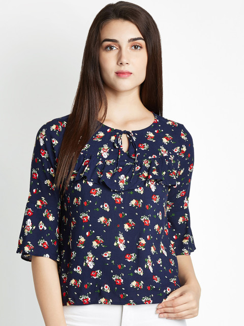 

Honey by Pantaloons Women Navy Blue Printed Top
