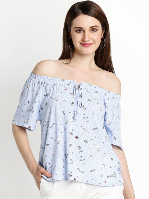 

Honey by Pantaloons Women Blue Printed Bardot Top