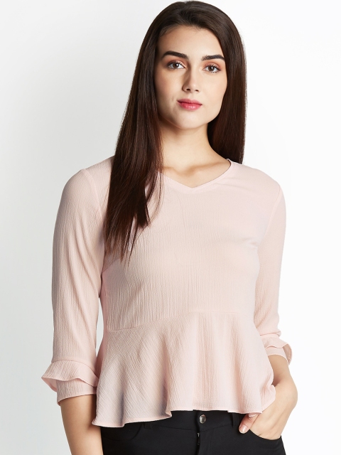 

Honey by Pantaloons Women Pink Self Design Peplum Top