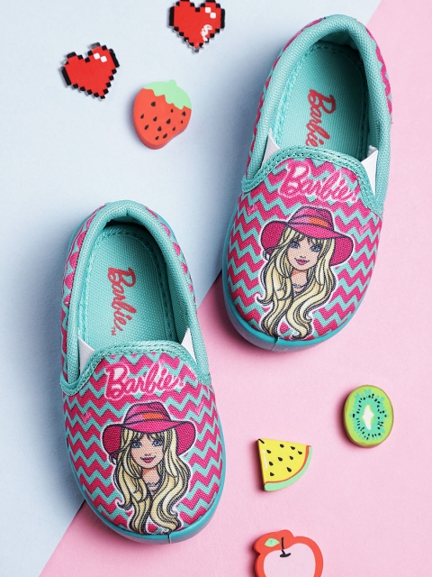

YK Barbie Girls Pink & Green Printed Slip-On Sneakers