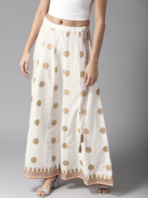 

Moda Rapido Women Off-White & Golden Printed Maxi Flared Pure Cotton Skirt