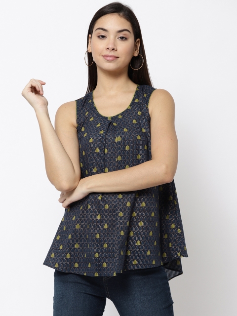

Fabindia Women Navy Blue Printed A-Line Top