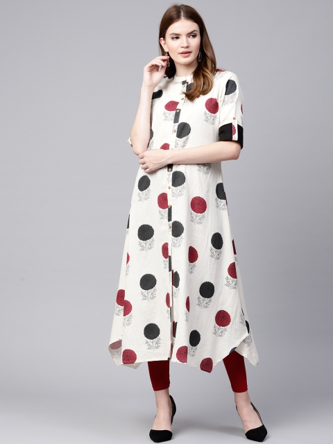 

Varanga Women Off-White & Grey Block Print A-Line Kurta