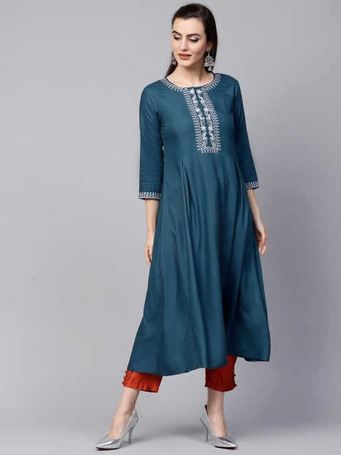 

Varanga Blue Embroidered A Line Kurta, Teal