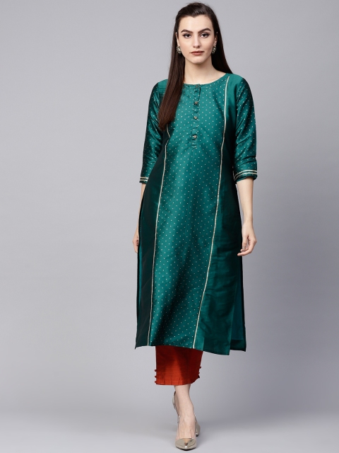 

Varanga Women Green & Golden Printed Straight Kurta