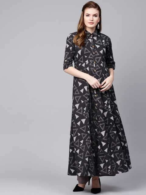 

Varanga Women Black & Grey Printed A-Line Kurta