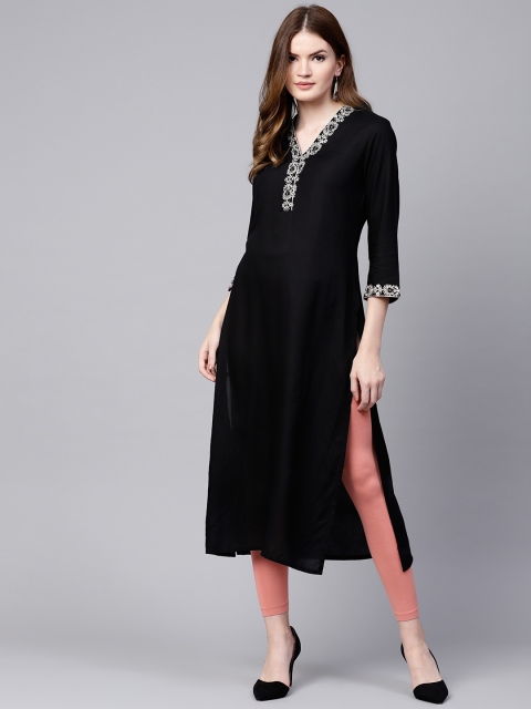 

Varanga Women Black Solid Straight Kurta
