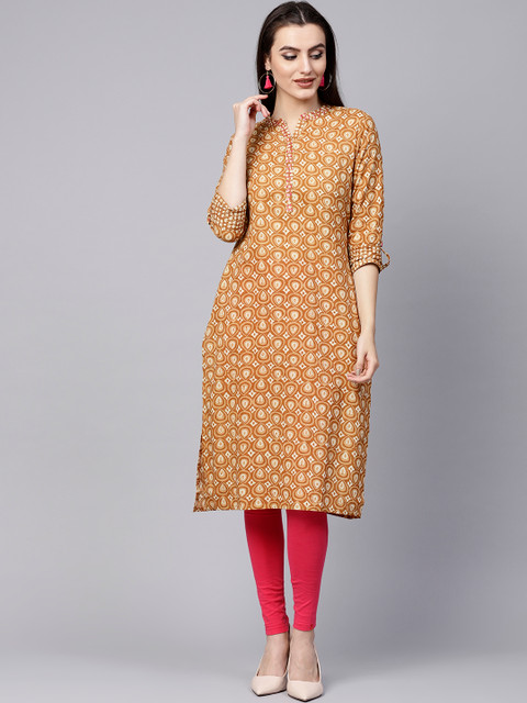 

Varanga Women Brown & Off-White Printed Straight Kurta