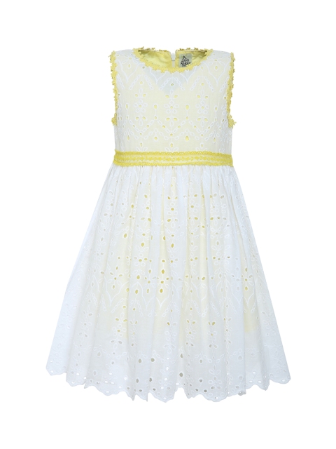 

A Little Fable Girls White Edelweiss Self Design Fit and Flare Dress