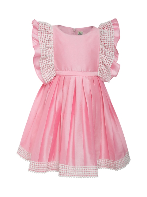 

A Little Fable Girls Pink Frill Galore Solid Fit and Flare Dress