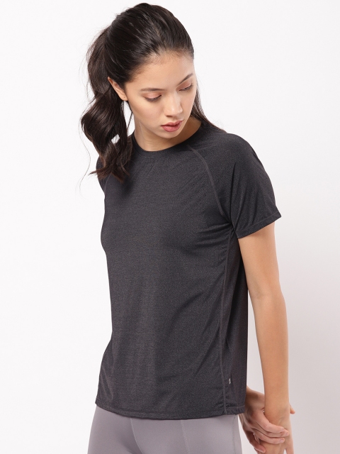 

ether Women Charcoal Grey Knitted e-dry Solid Round Neck T-shirt