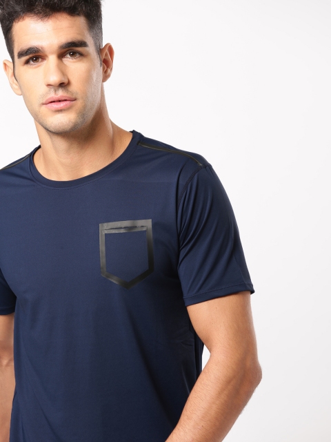 

ether Men Navy Blue Solid Round Neck T-shirt