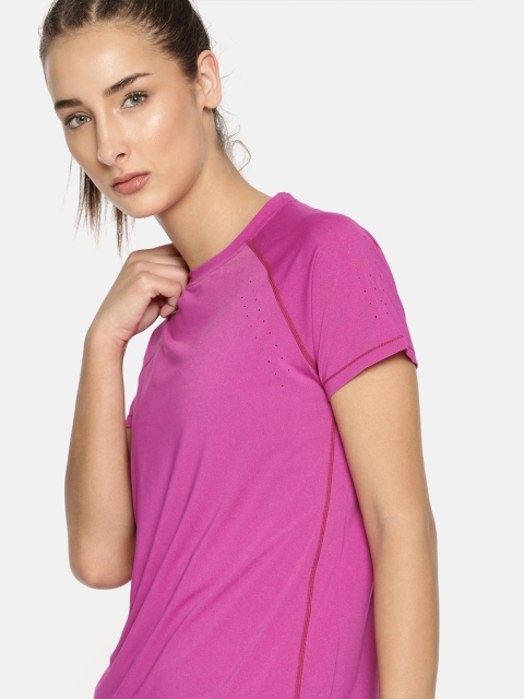 

ether Women Pink Solid Round Neck T-shirt