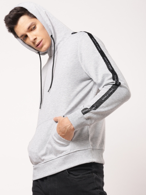

ether Men Grey Melange Solid Hooded Sweatshirt