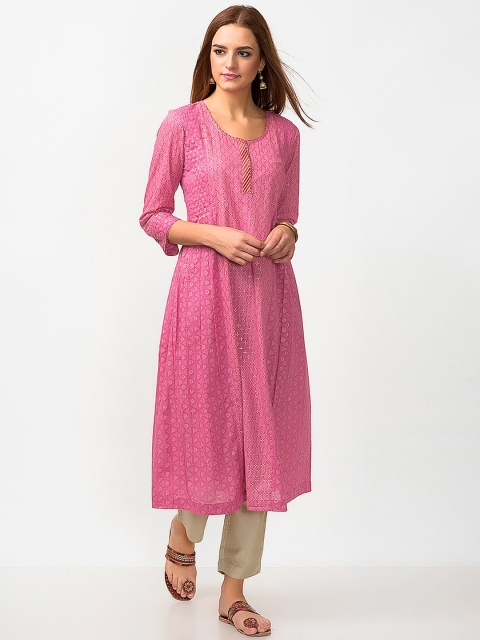 

Fabindia Women Pink Printed A-Line Kurta