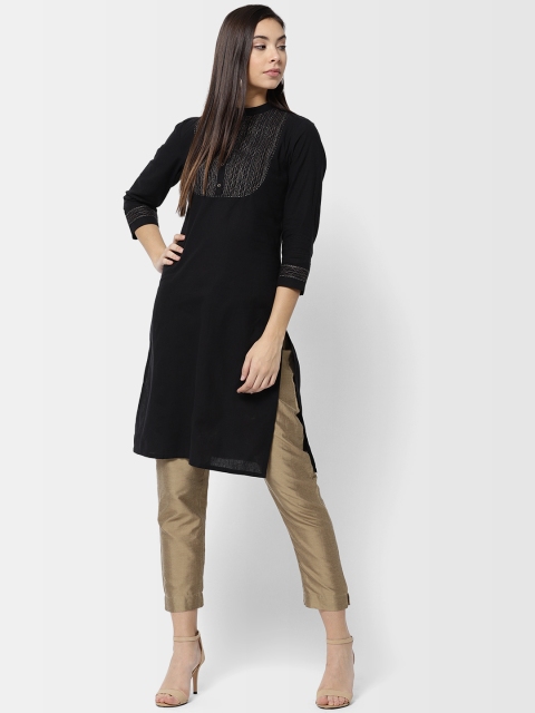 

Fabindia Women Black Yoke Design Straight Kurta