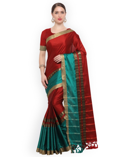 

Blissta Red & Teal Silk Cotton Woven Design Saree