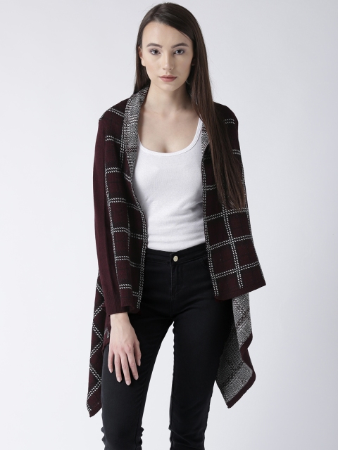 

Club York Maroon & Black Checked Open Front Shrug