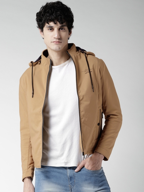 

Fort Collins Men Khaki Solid Tailored Jacket with Detachable Hood
