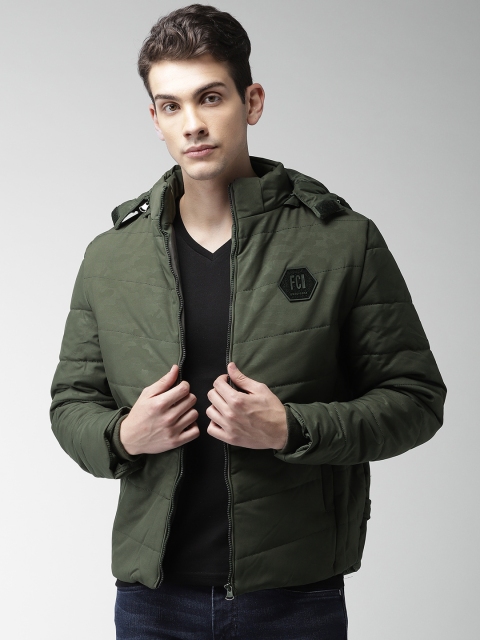 

Fort Collins Men Olive Green Solid Padded Jacket with Detachable Hood