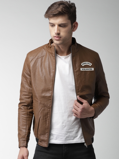 

Fort Collins Men Brown Solid Biker Jacket