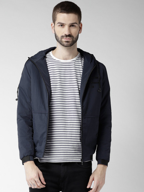 

Fort Collins Men Navy Blue Solid Bomber Jacket