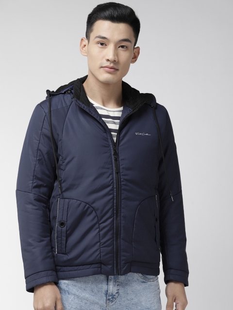 

Fort Collins Men Navy Blue Solid Detachable Hooded Padded Jacket