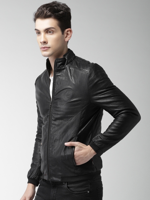 

Fort Collins Men Black Solid Biker Jacket