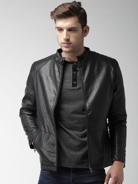 

Fort Collins Men Black Solid Biker Jacket