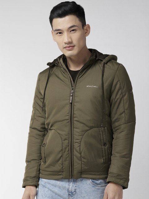 

Fort Collins Men Olive Green Solid Detachable Hooded Padded Jacket