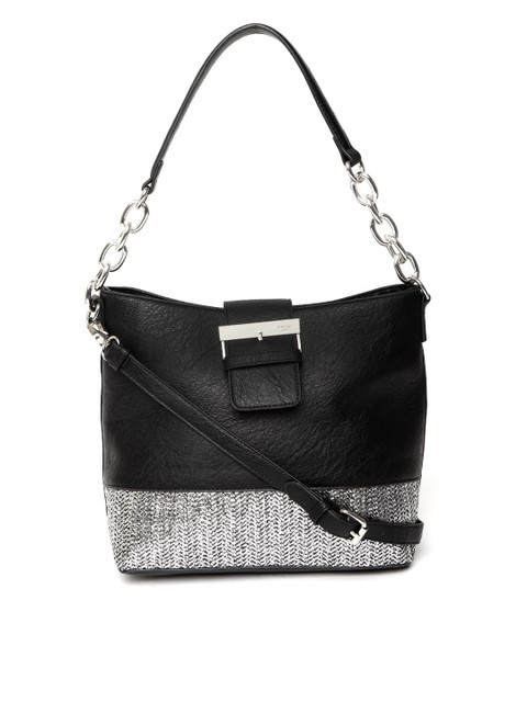 

Dune London Black & Silver-Toned Colourblocked Shoulder Bag