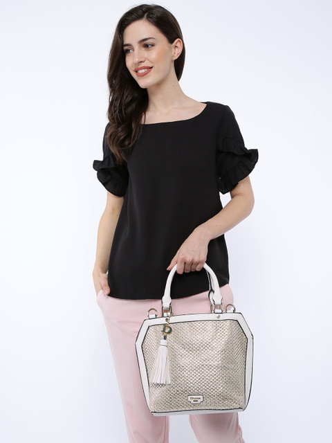 

Dune London Silver-Toned & White Self Design Colorblocked Handheld Bag