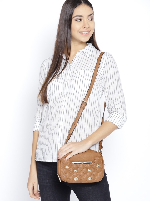 

Dune London Brown Quilted Sling Bag with Embellished Detail