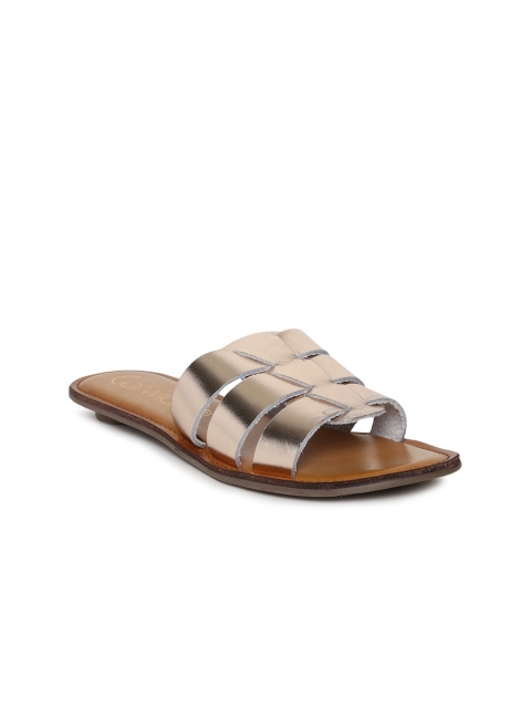 

Catwalk Women Gold-Toned Solid Leather Open Toe Flats