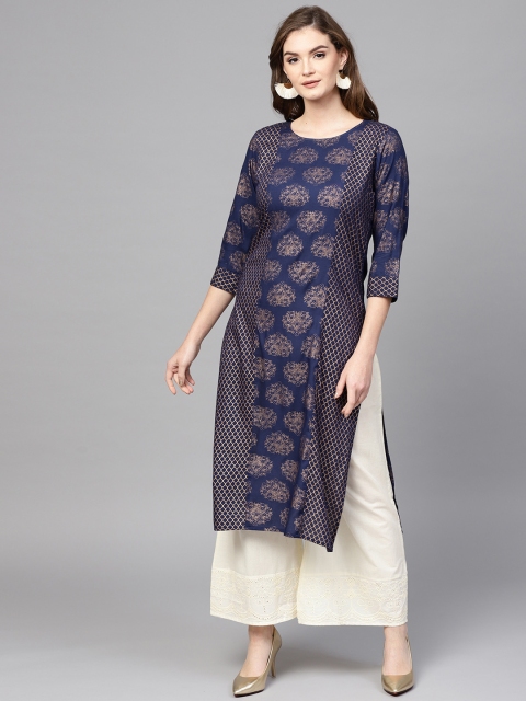 

Yufta Women Navy Blue & Cream-Coloured Printed Kurta with Palazzos