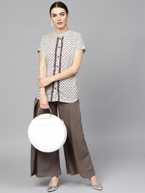 

Yufta Women White & Grey Printed Tunic with Palazzos