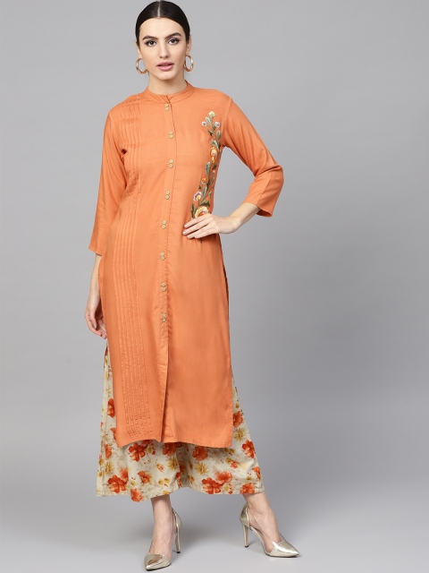 

Yufta Women Orange & Beige Solid Kurta with Palazzos