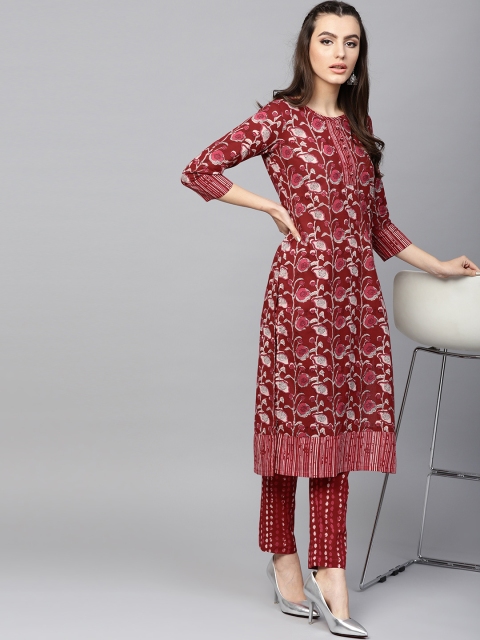 

AKS Women Maroon & Beige Printed Straight Kurta