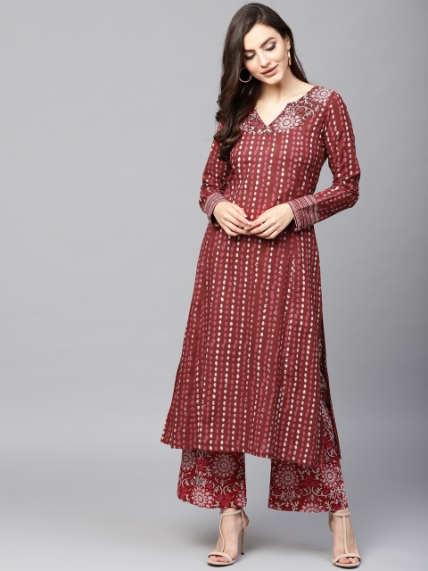 

AKS Women Maroon & Beige Printed A-Line Kurta