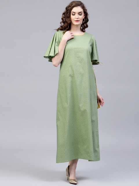 

AKS Women Green & Golden Printed Maxi Dress