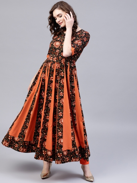 

AKS Women Black & Orange Printed Anarkali Kurta