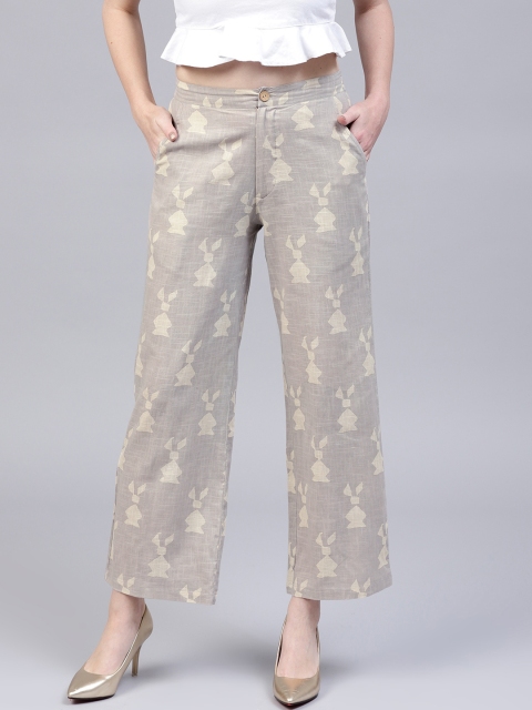 

AKS Women Grey & Beige Printed Trousers