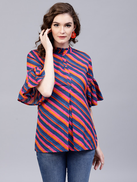 

AKS Blue & Pink Leheriya Print Tunic