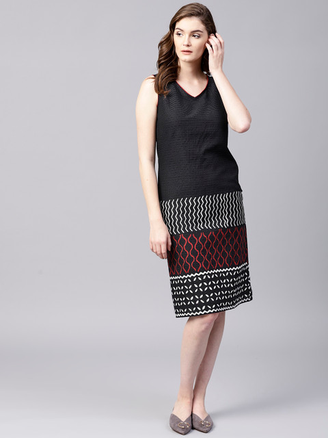 

AKS Women Black Printed Sheath Dress