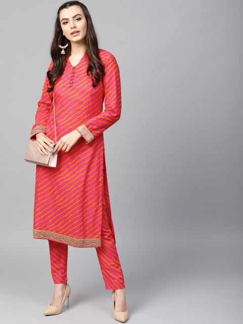 

AKS Women Magenta Leheriya Print Straight Kurta