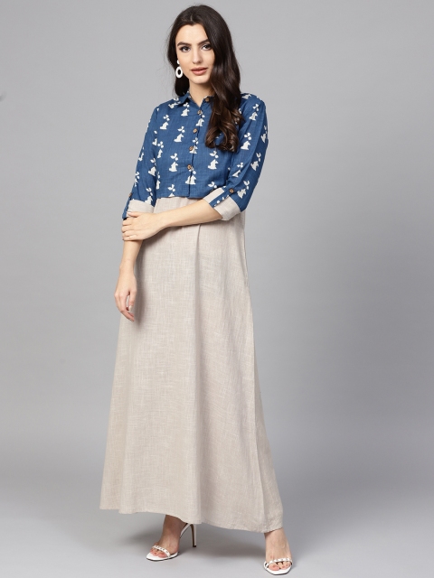 

AKS Women Beige Solid Maxi Dress with Jacket