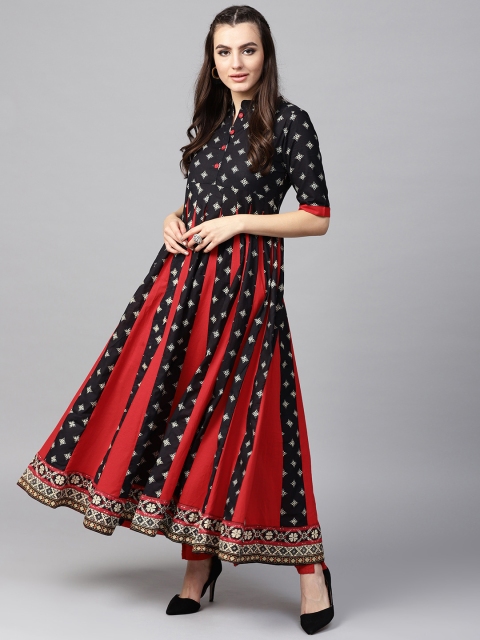 

AKS Women Black & Red Printed Anarkali Kurta