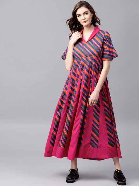 

AKS Women Blue & Pink Leheriya Print Maxi Dress