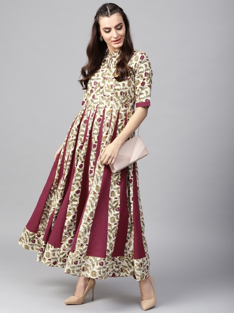 

AKS Women Beige & Maroon Printed Anarkali Kurta
